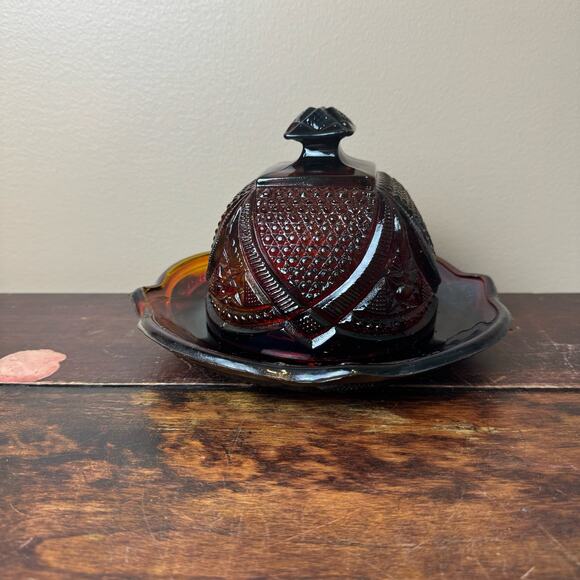 Vintage Antique? Depression Pressed Red Cadmium Glass Covered Butter Dish GLOWS - Picture 4 of 15